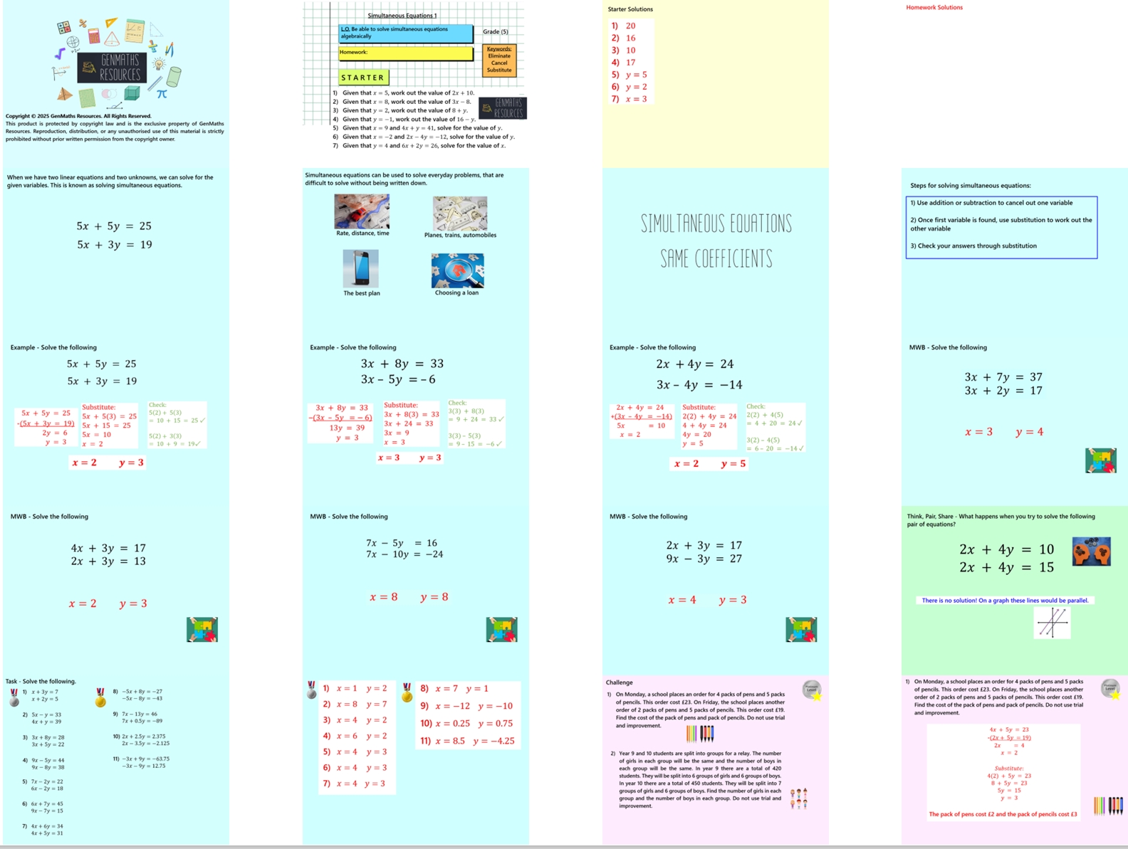 2.14 Simultaneous Equations Same Coefficients GCSE PowerPoint Lesson