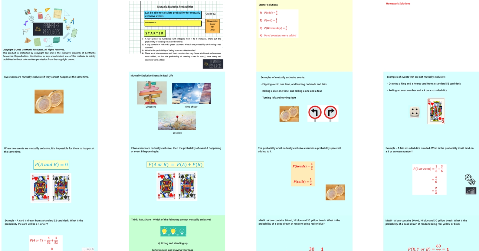4.5 Mutually Exclusive Probabilities GCSE PowerPoint Lesson