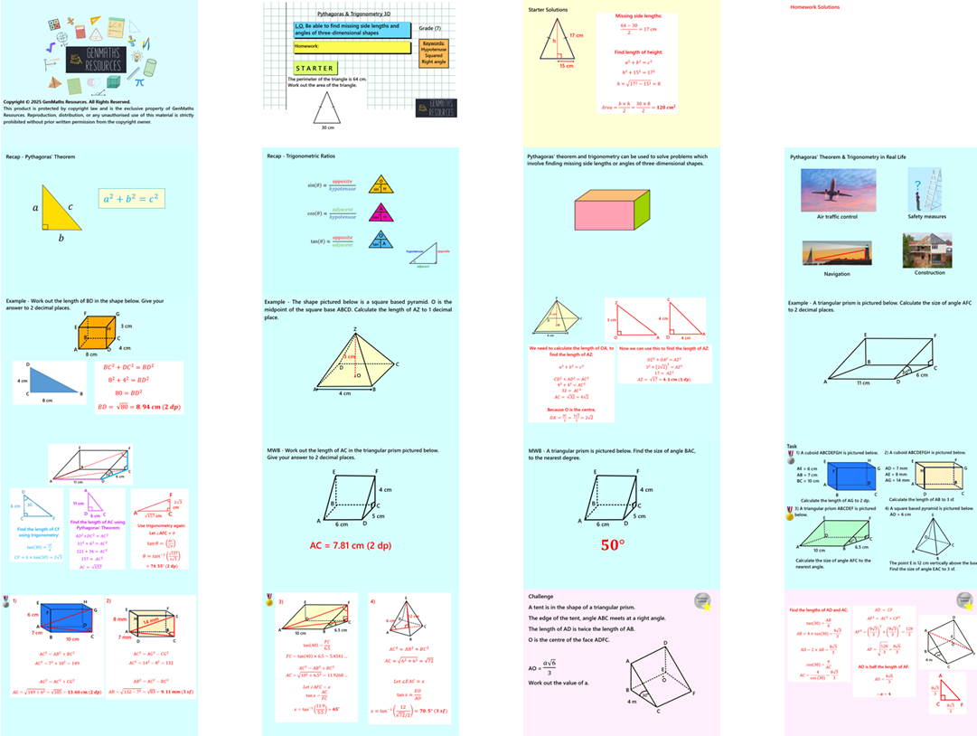 3.45 Pythagoras & Trigonometry 3D GCSE Higher PowerPoint Lesson