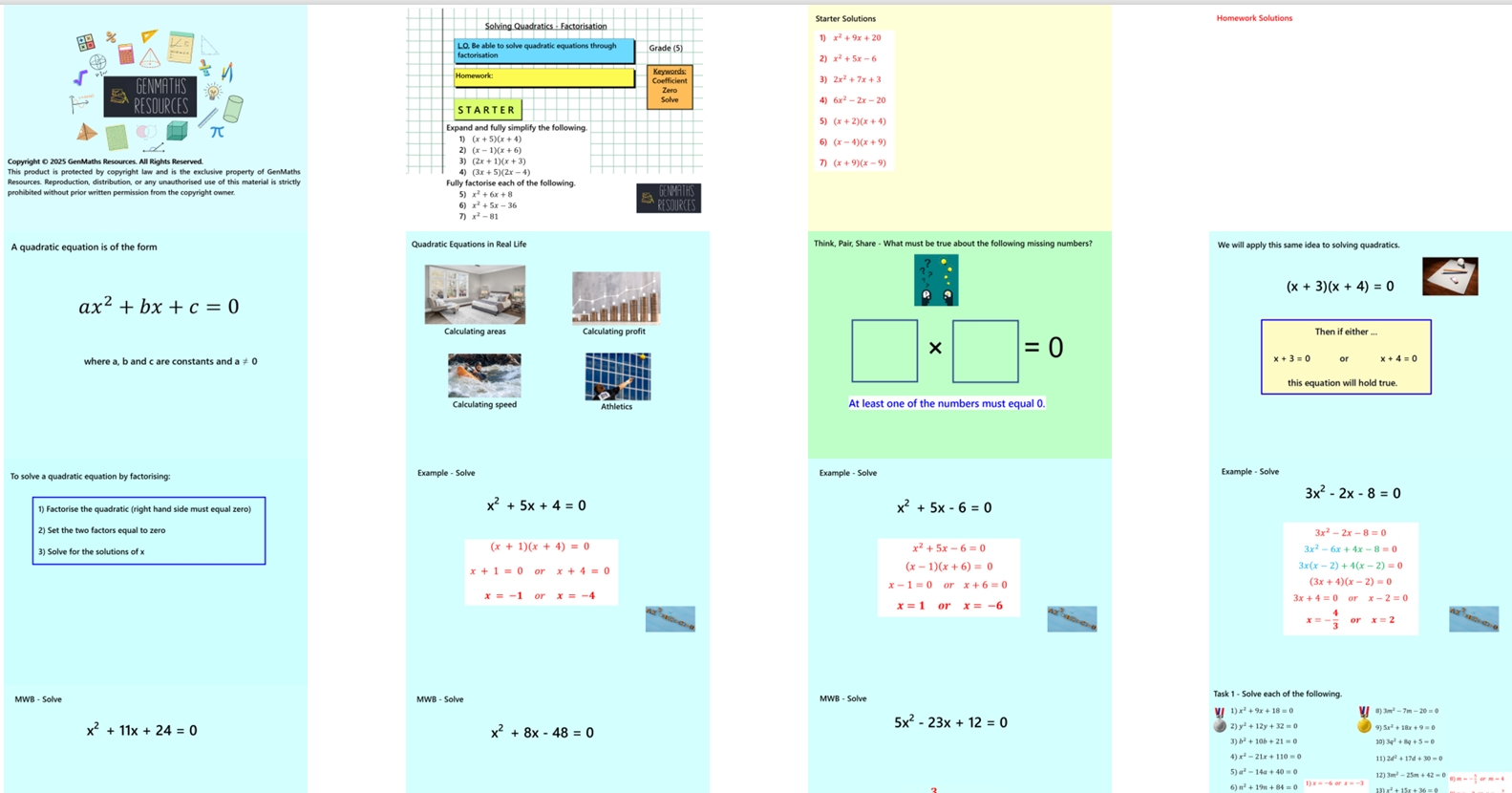 2.11 Solving Quadratics Factorisation PowerPoint Lesson