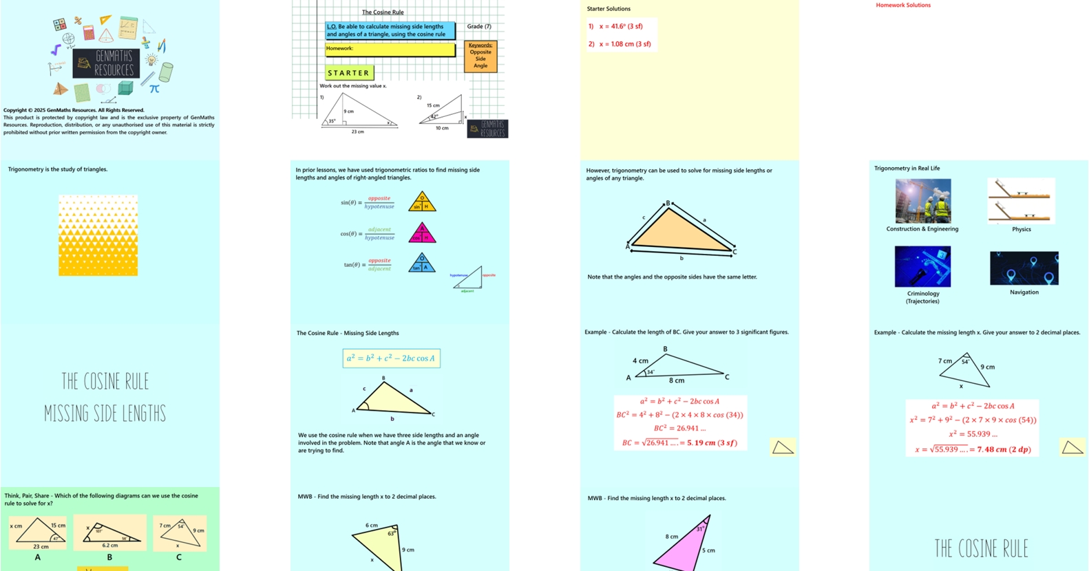 3.43 The Cosine Rule GCSE Higher PowerPoint Lesson