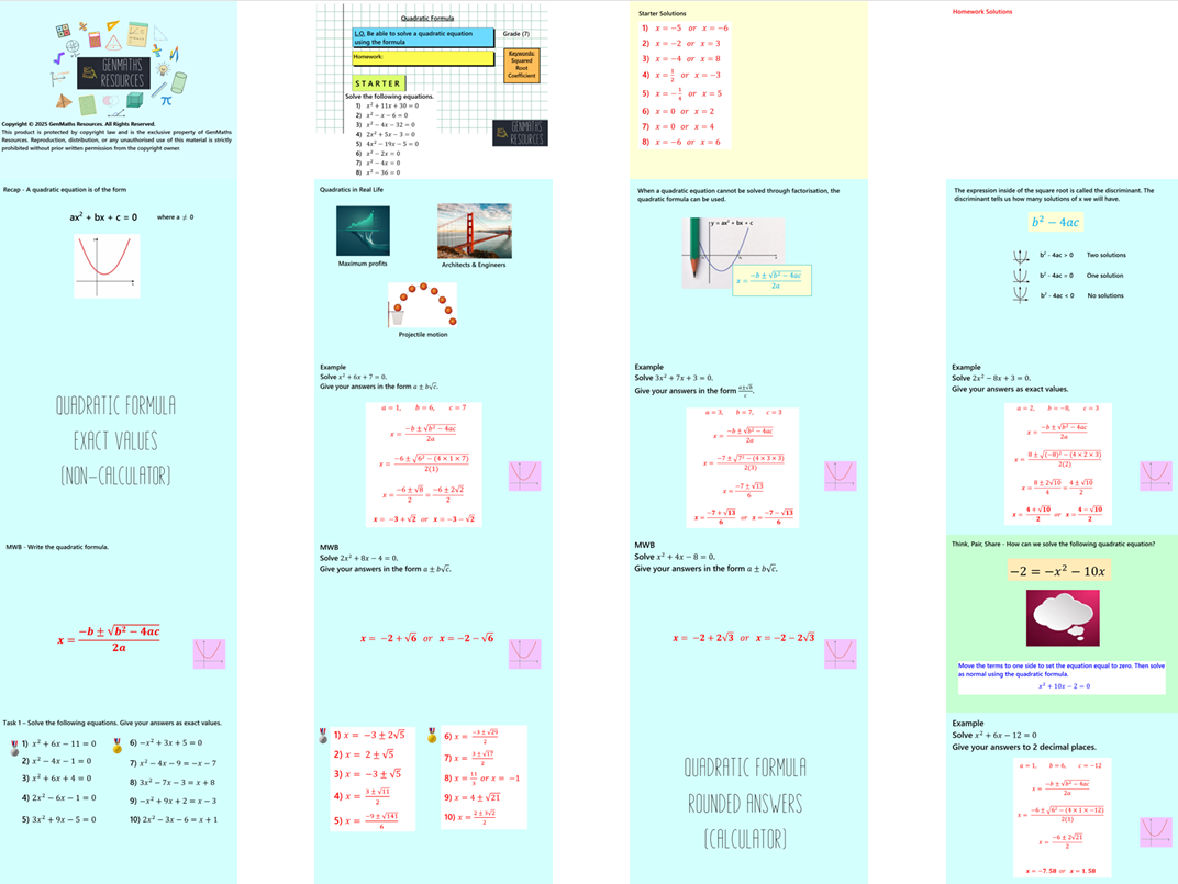 2.38 The Quadratic Formula Higher GCSE PowerPoint Lesson
