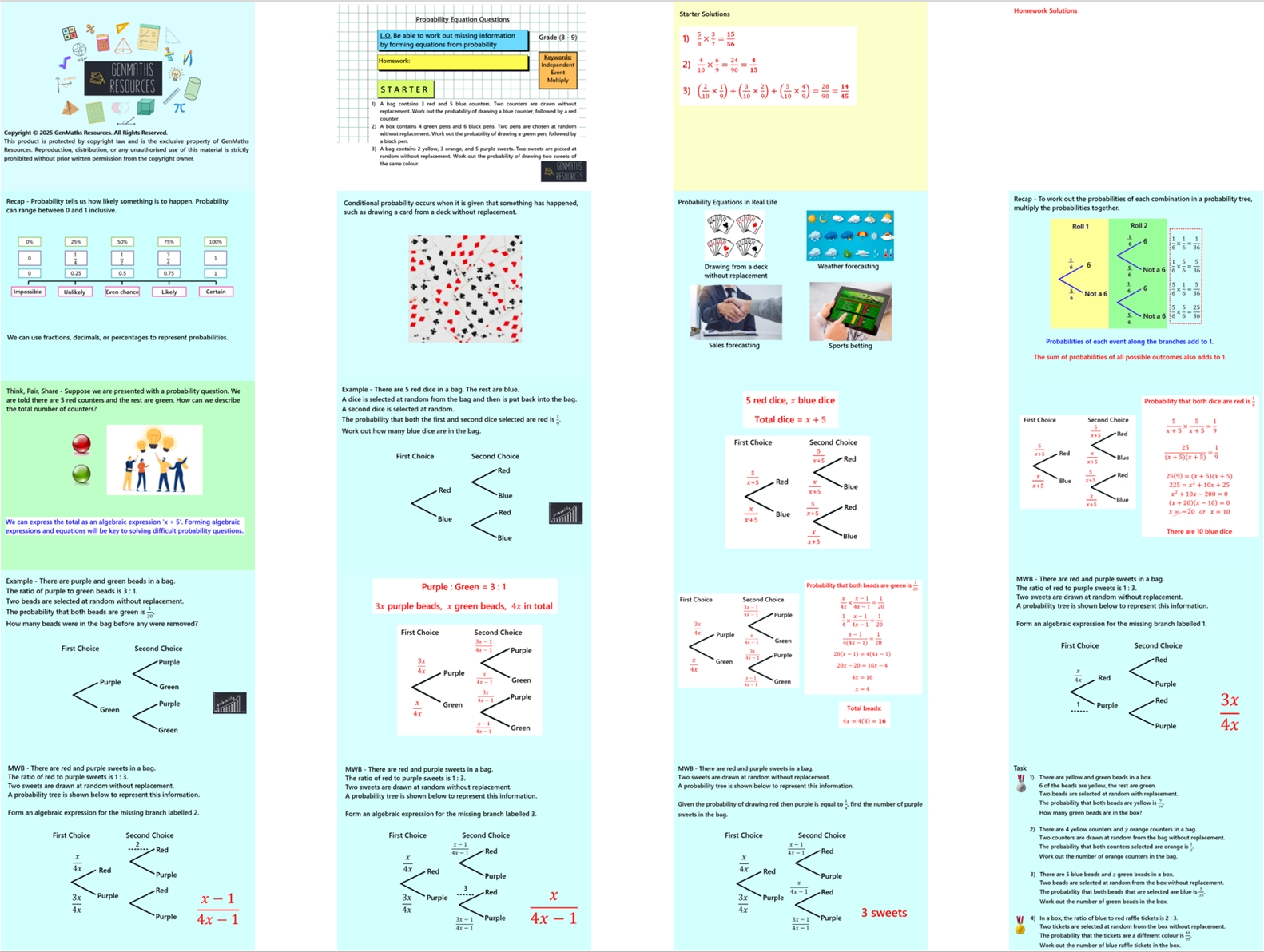 4.19 Harder Probability Equation Questions Higher GCSE PowerPoint Lesson