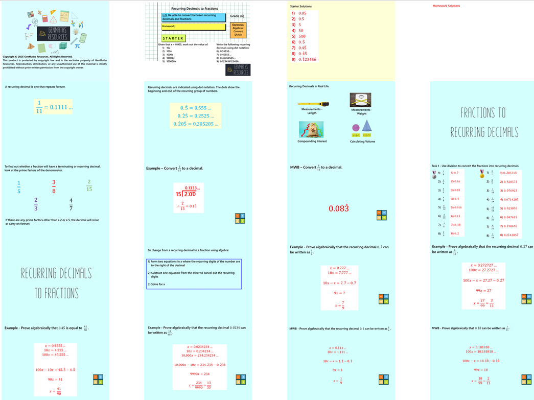 2.45 Recurring Decimals to Fractions Proofs Higher GCSE PowerPoint Lesson