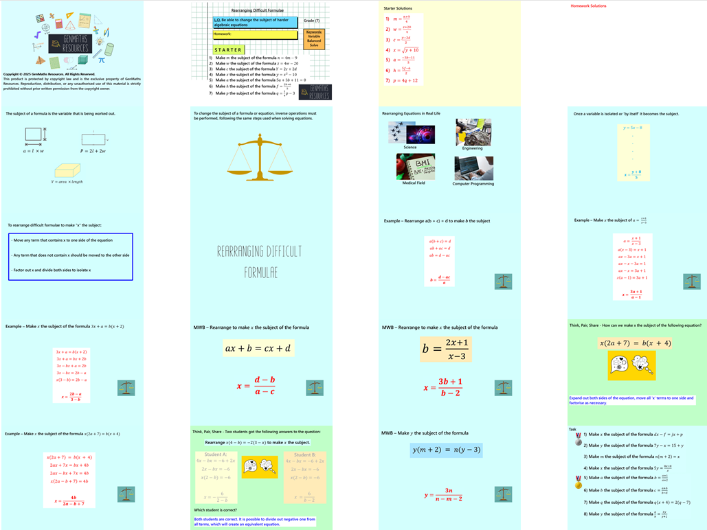 2.51 Rearranging Difficult Formulae Higher GCSE PowerPoint Lesson
