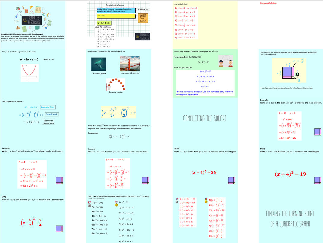 2.35 Completing the Square Higher GCSE PowerPoint Lesson