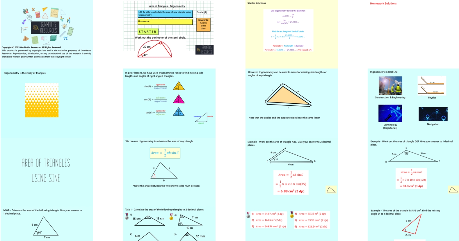 3.44 Area of Any Triangle Trigonometry GCSE Higher PowerPoint Lesson