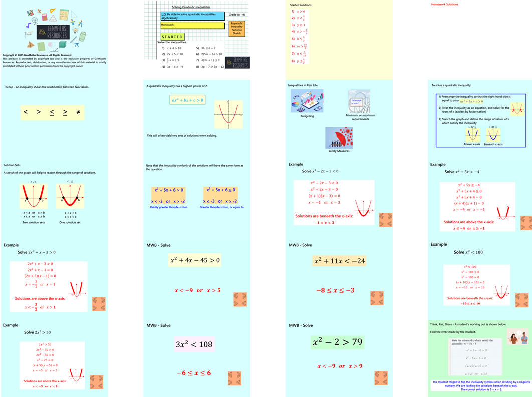 2.42 Solving Quadratic Inequalities Higher GCSE PowerPoint Lesson