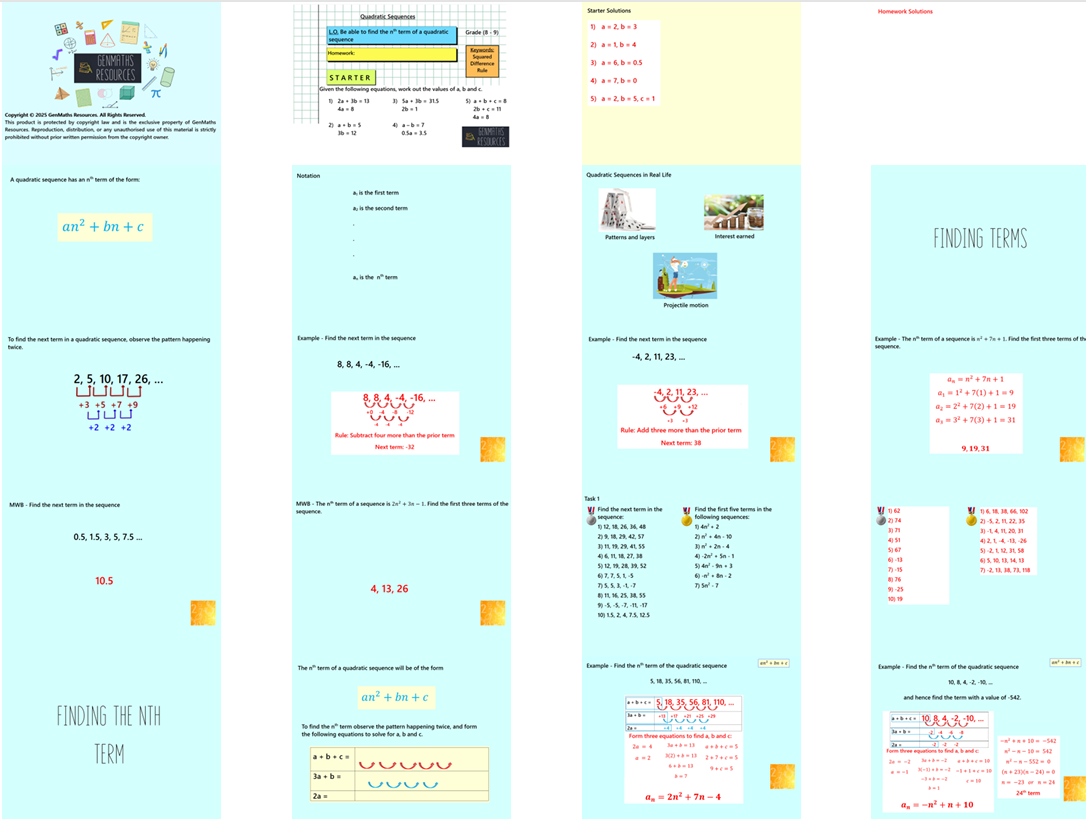 2.65 Quadratic Sequences Nth Term Higher GCSE PowerPoint Lesson