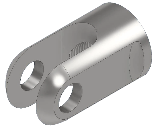 Clevis, Track Locator, 5/8-18 threads x 1/2 hole, Fits 1/2 hole x 5/8 wide Heims, 4130 material. CNC machined