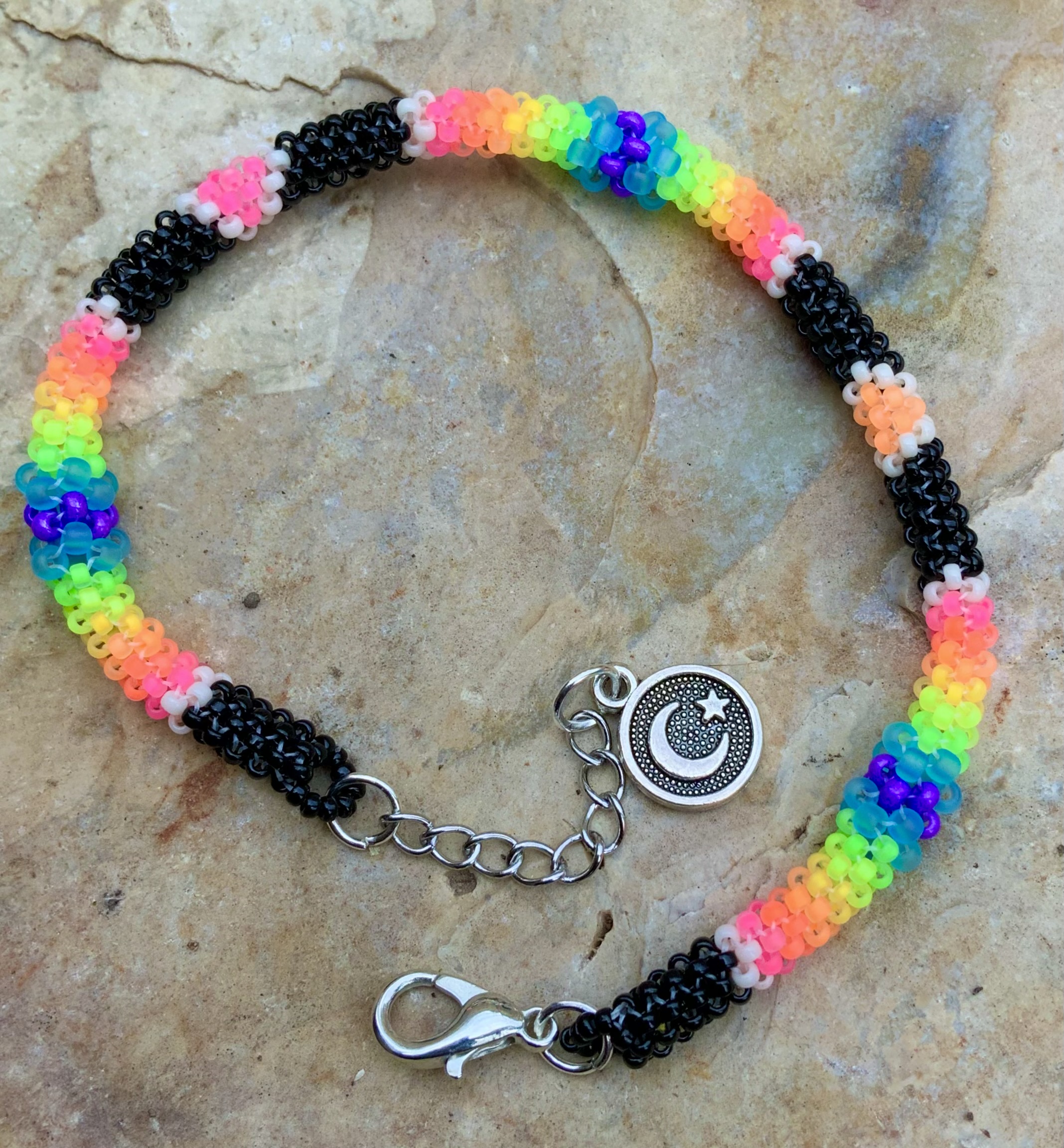 Neon rainbow beaded bracelet