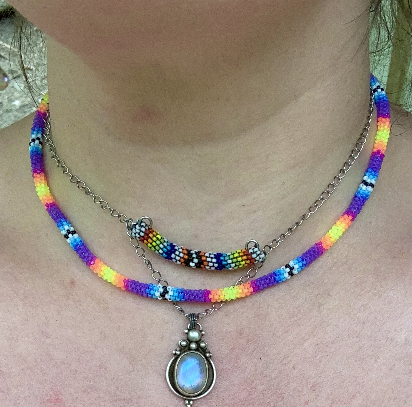 Purple glow monster beaded uv reactive necklace
