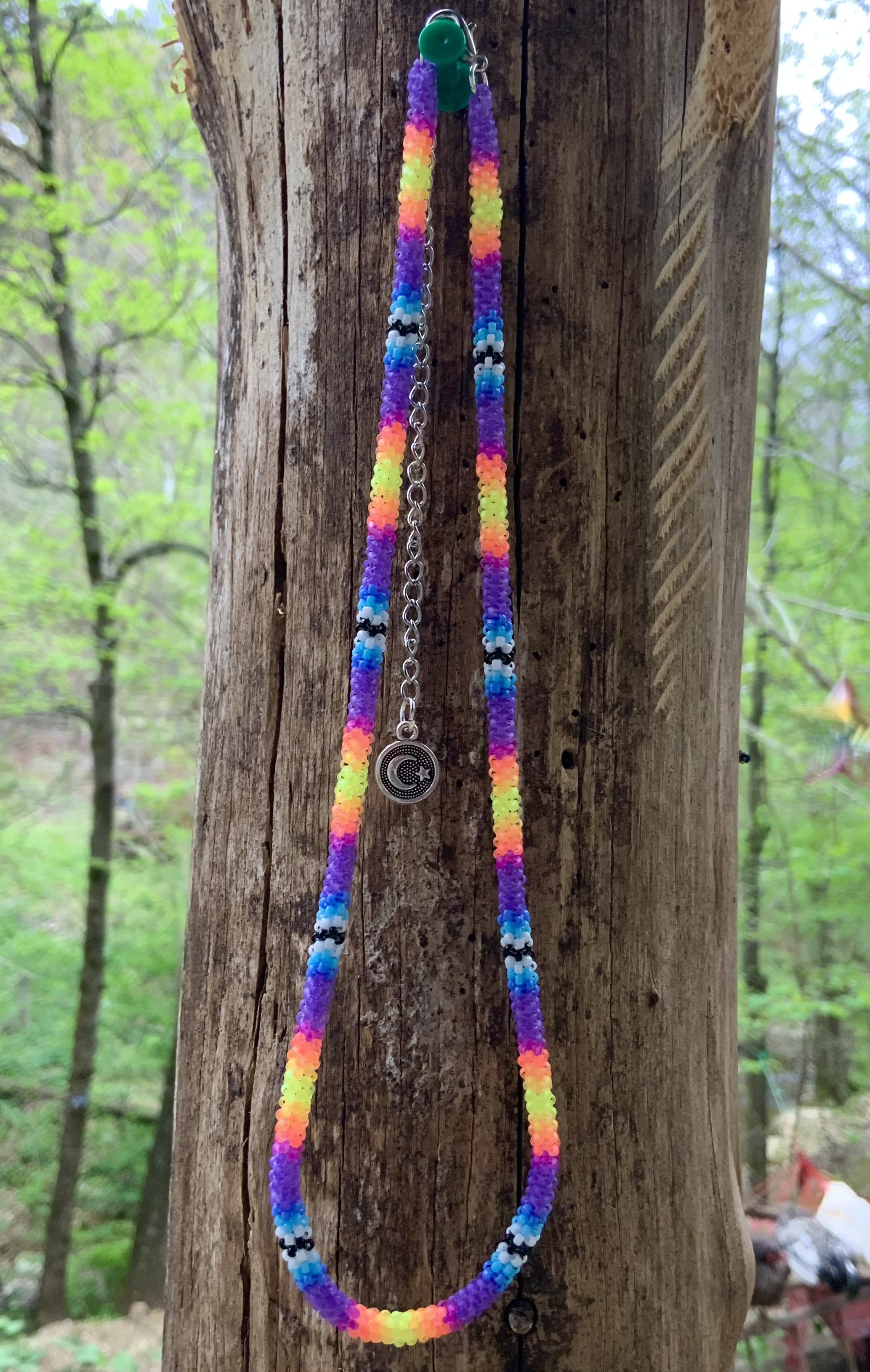 Purple glow monster beaded uv reactive necklace
