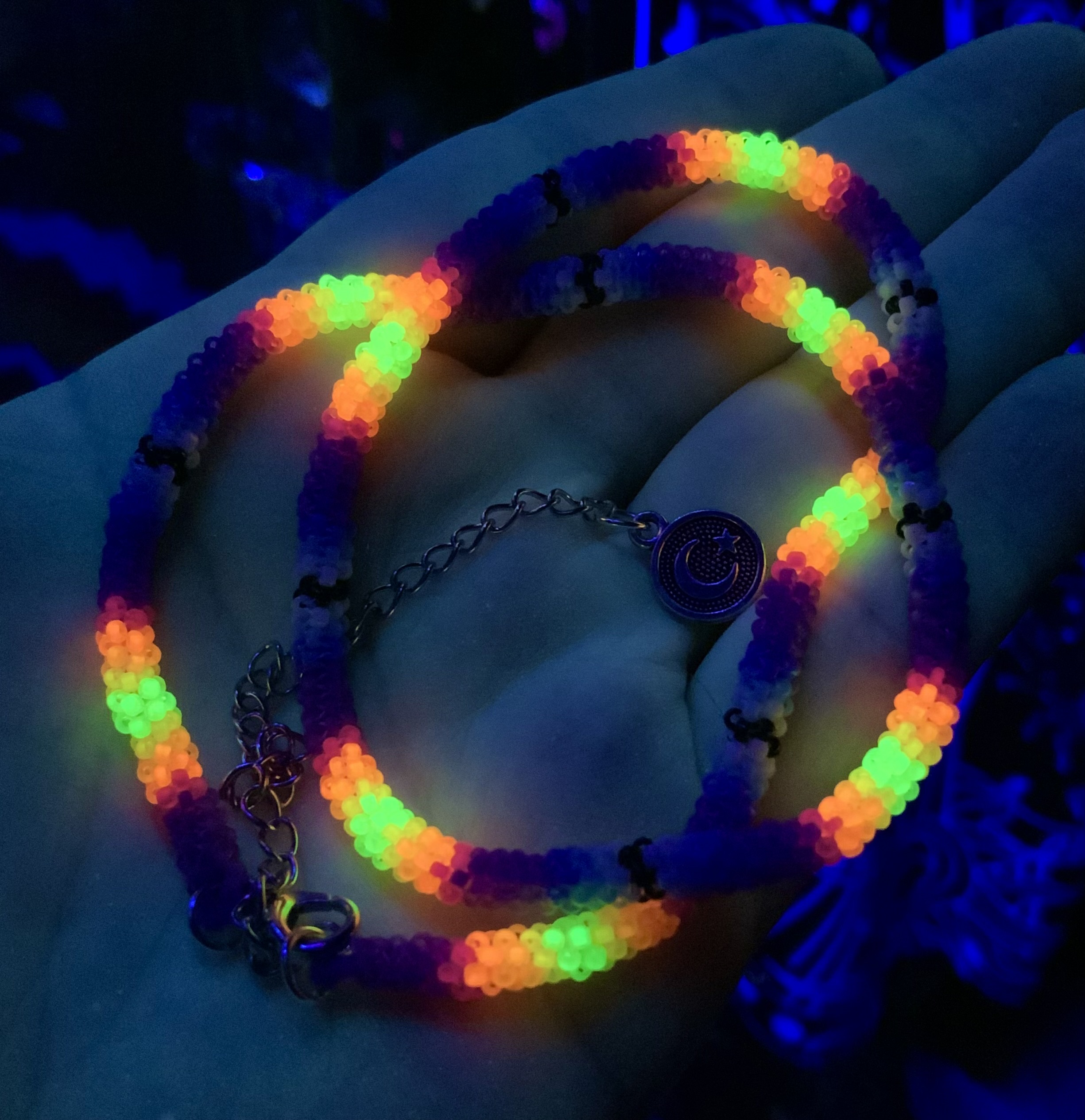 Purple glow monster beaded uv reactive necklace