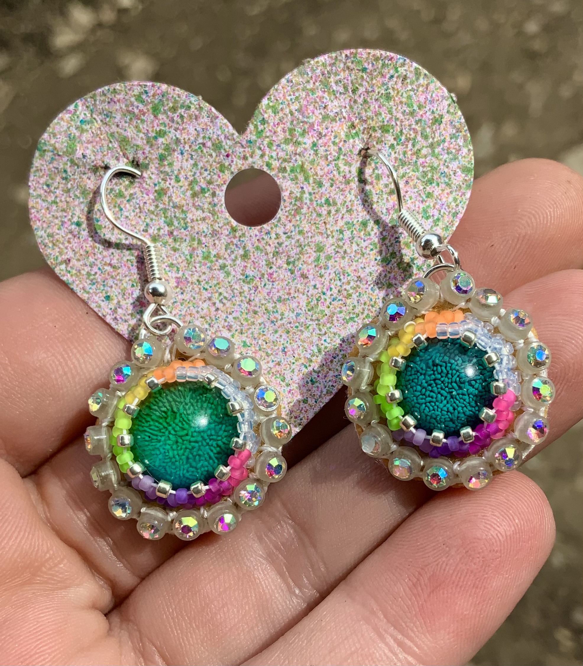 Rainbow algae glow in the dark earrings