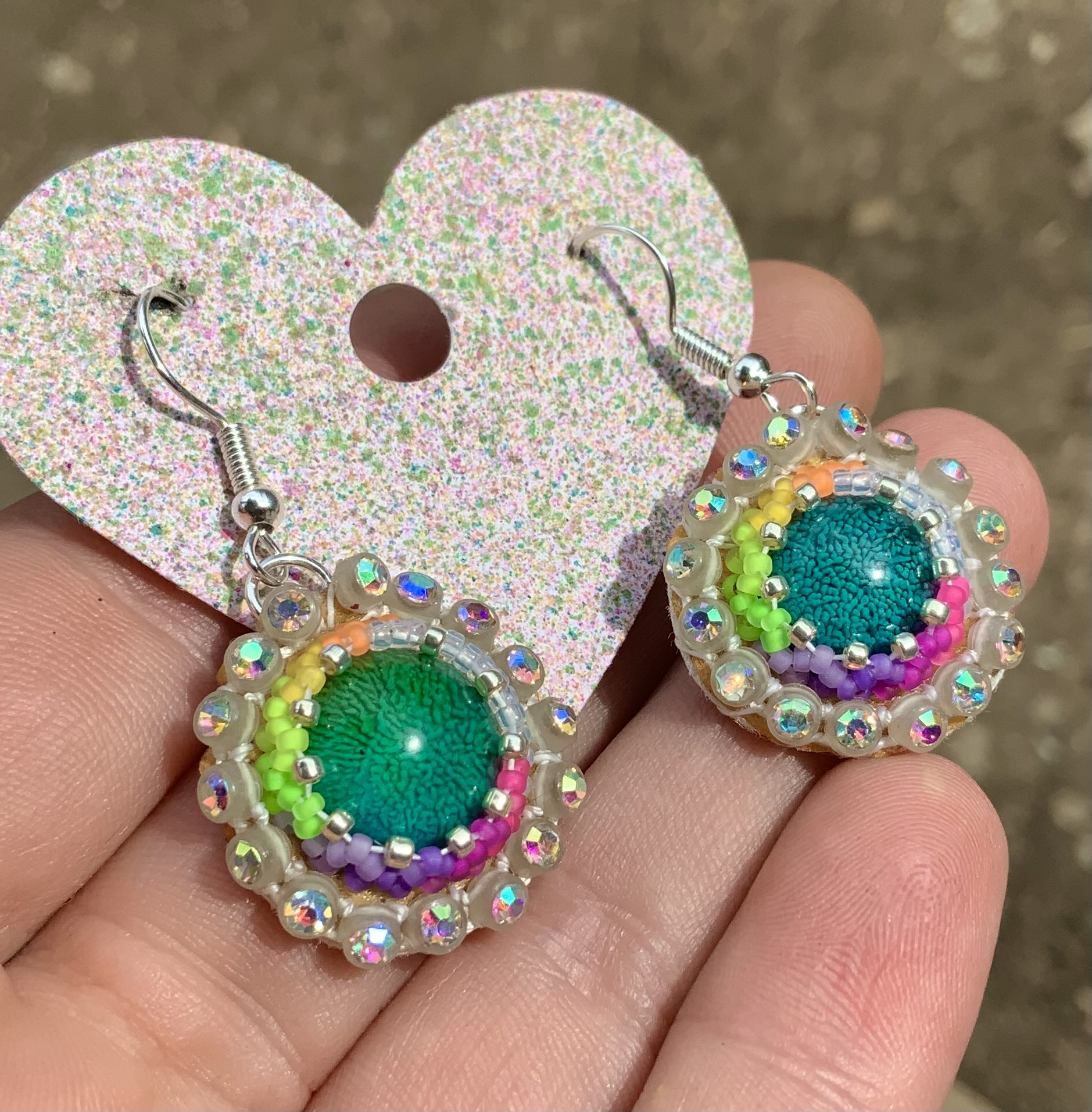 Rainbow algae glow in the dark earrings