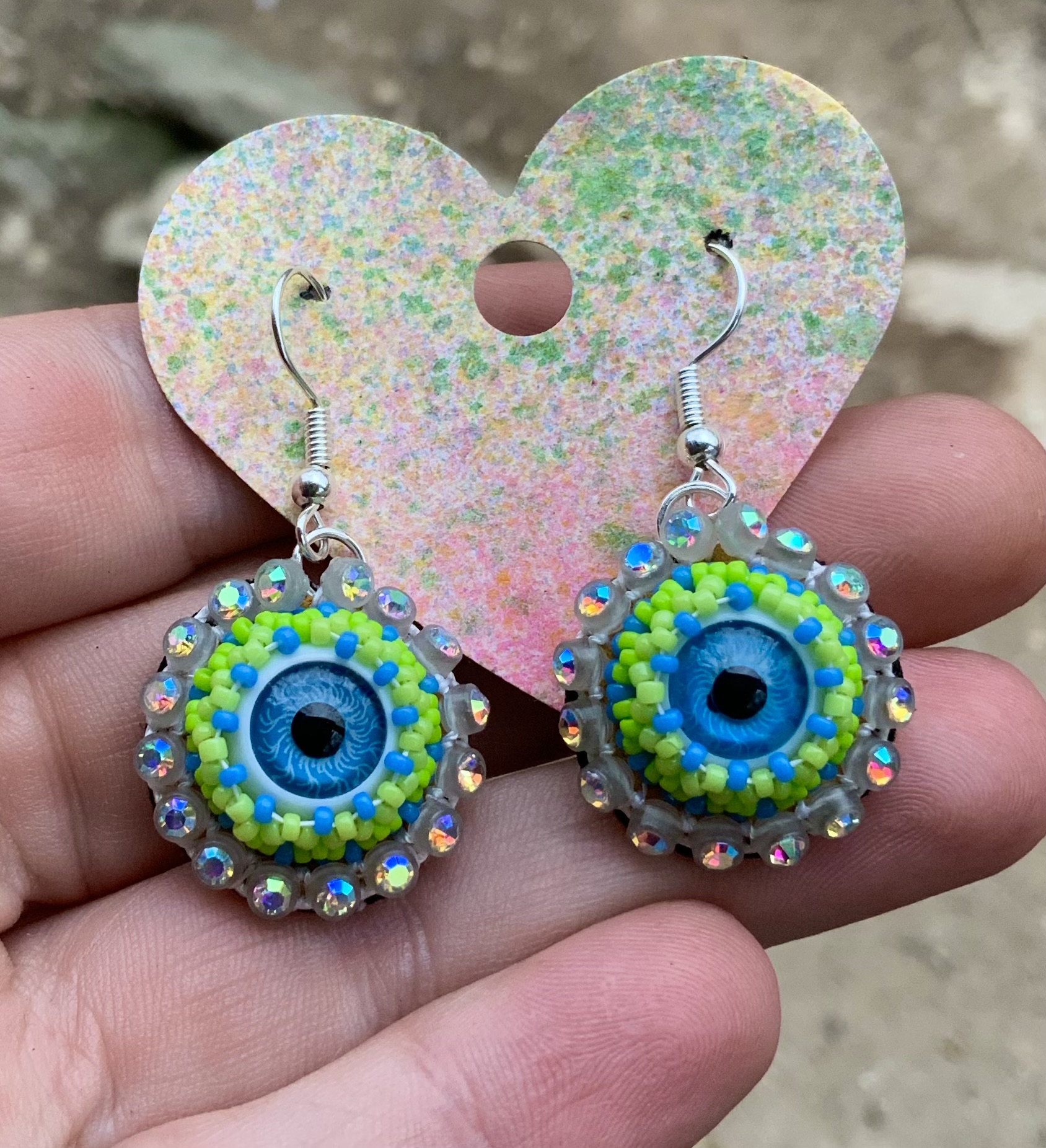 Eyeball beaded glow in the dark earrings