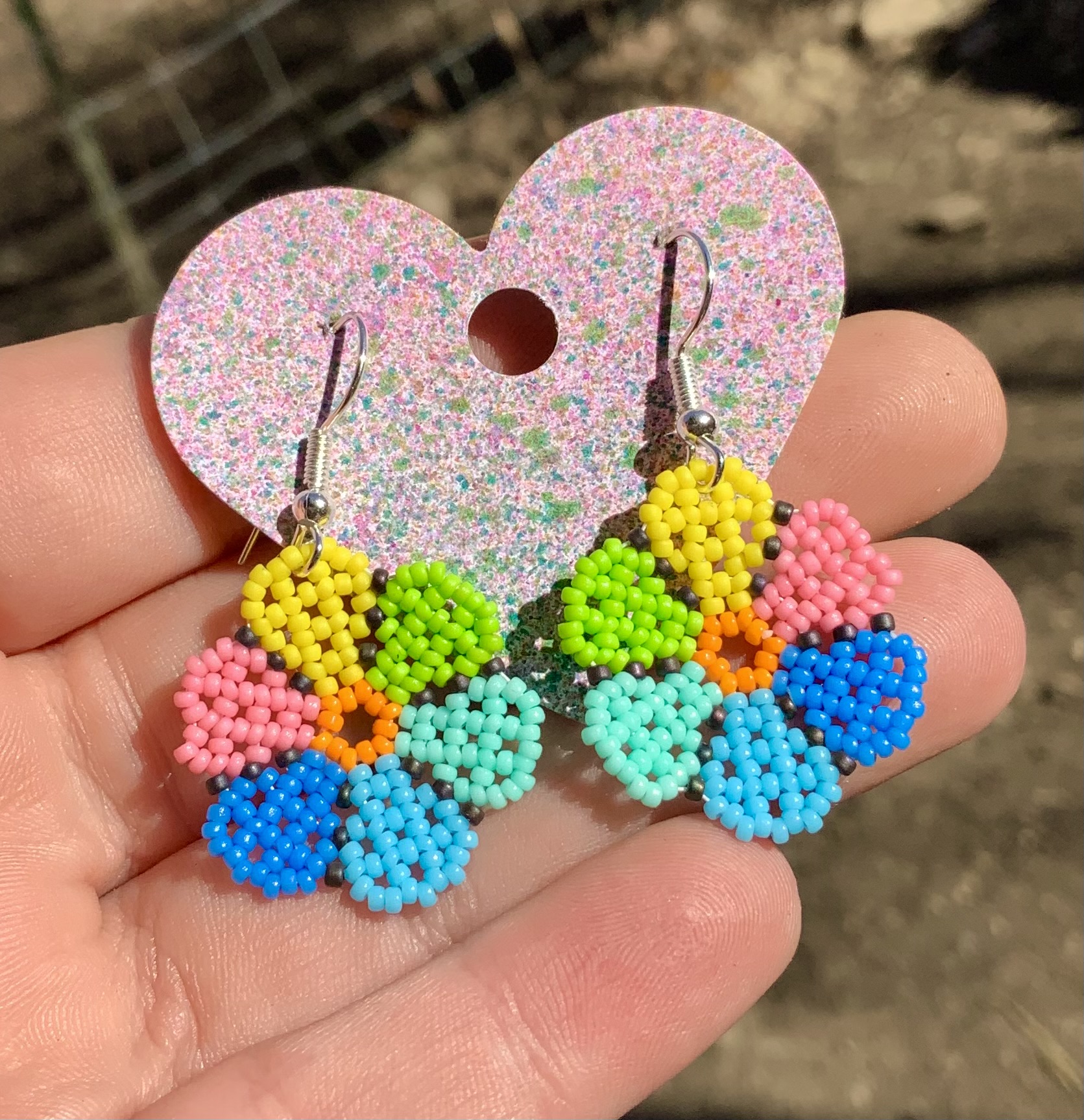 Pastel rainbow flower earrings