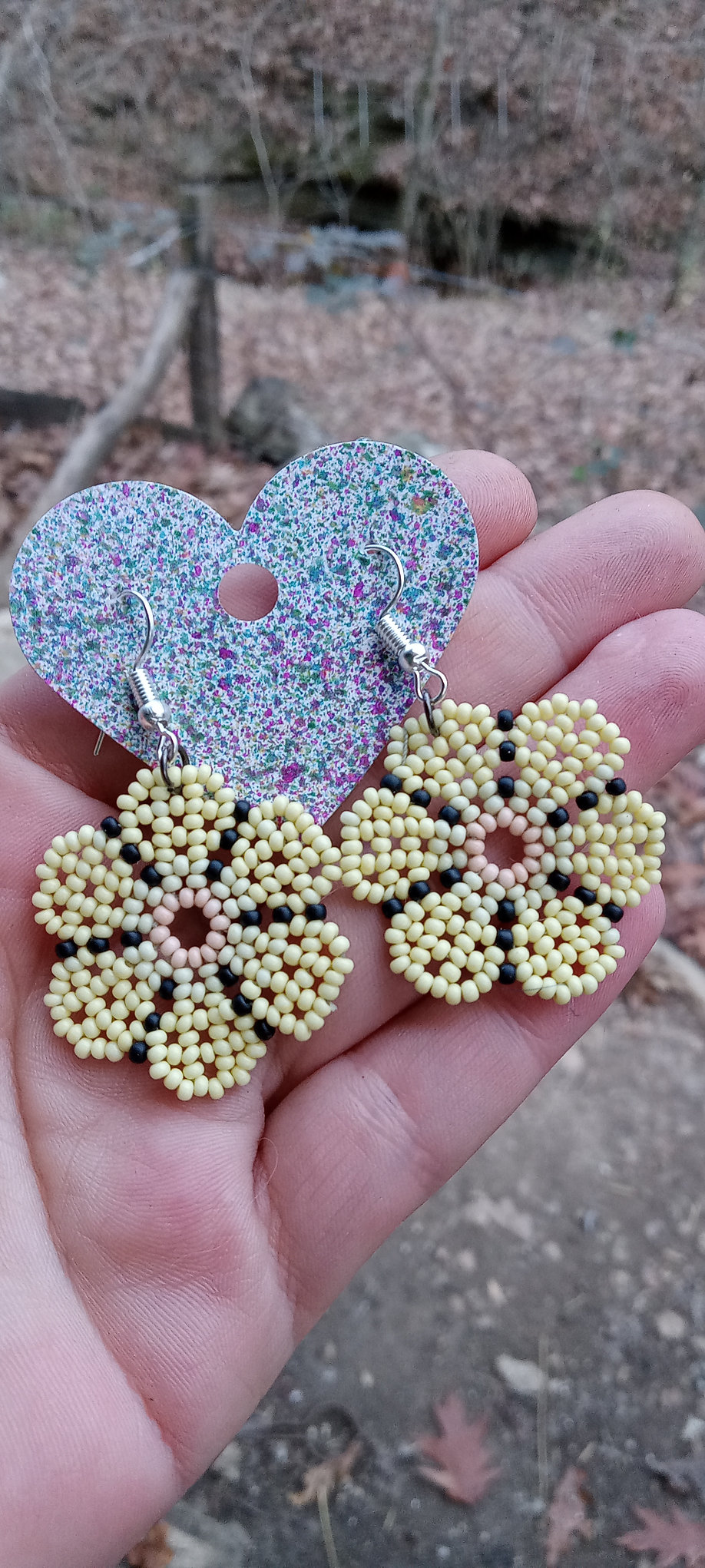 Yellow beaded flower earrings