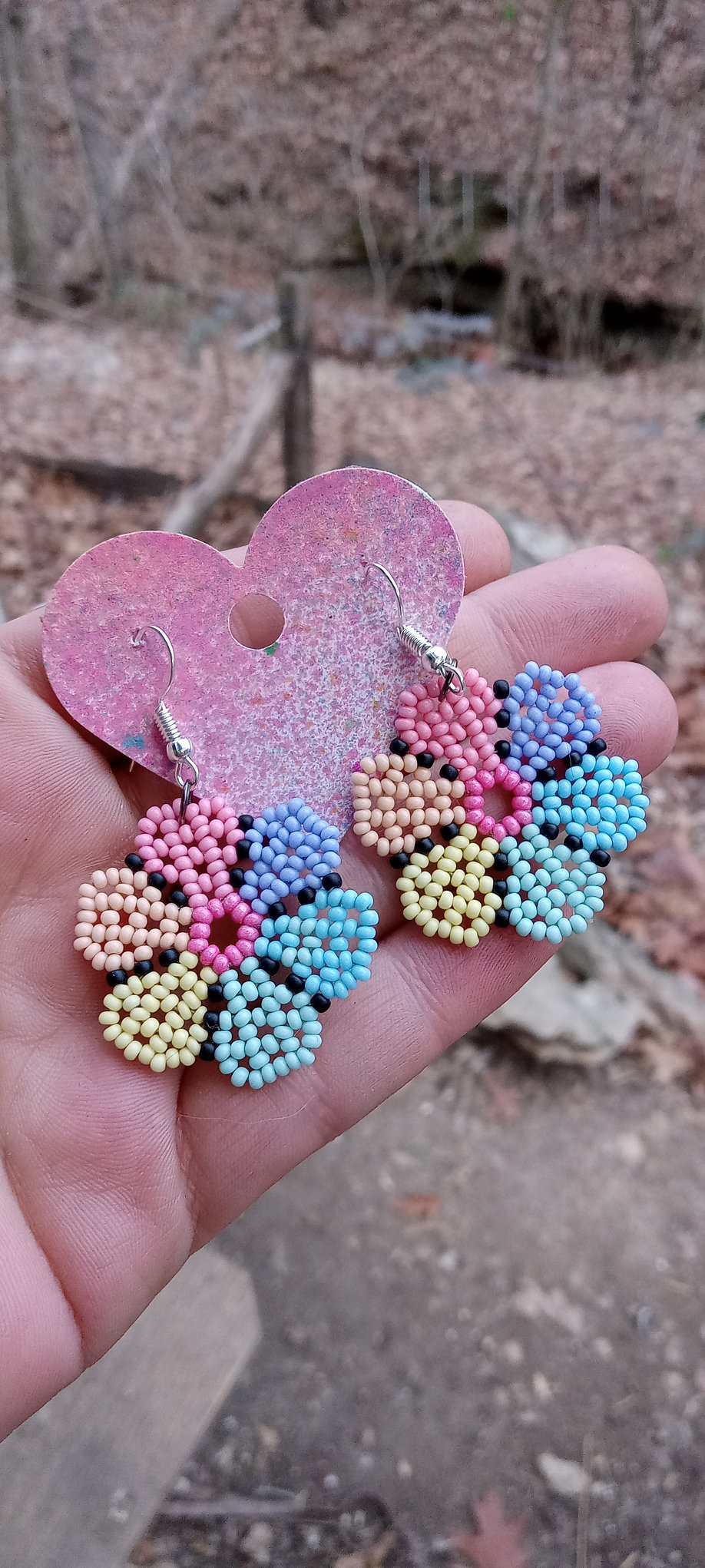 Pastel rainbow beaded flower earrings