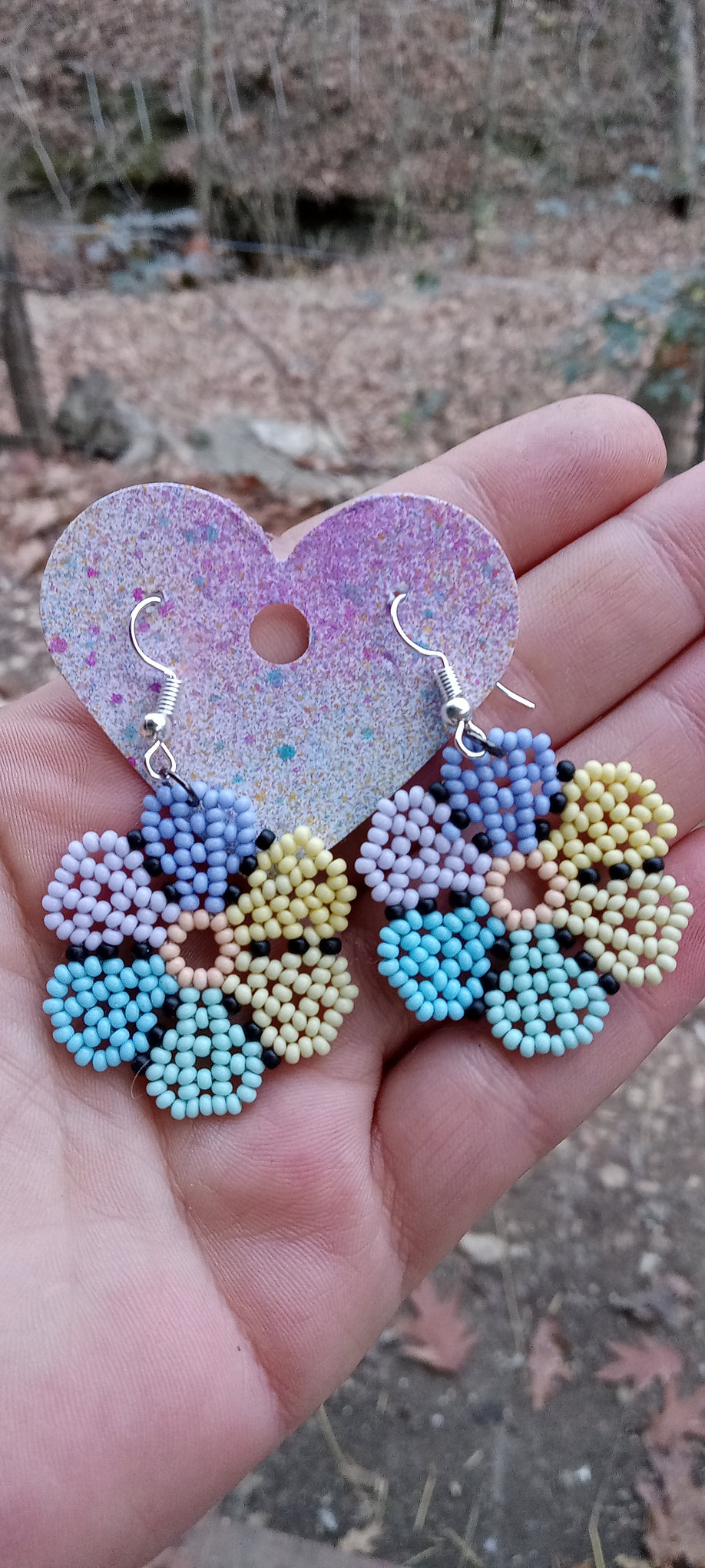 Pastel cool colors beaded flower earrings