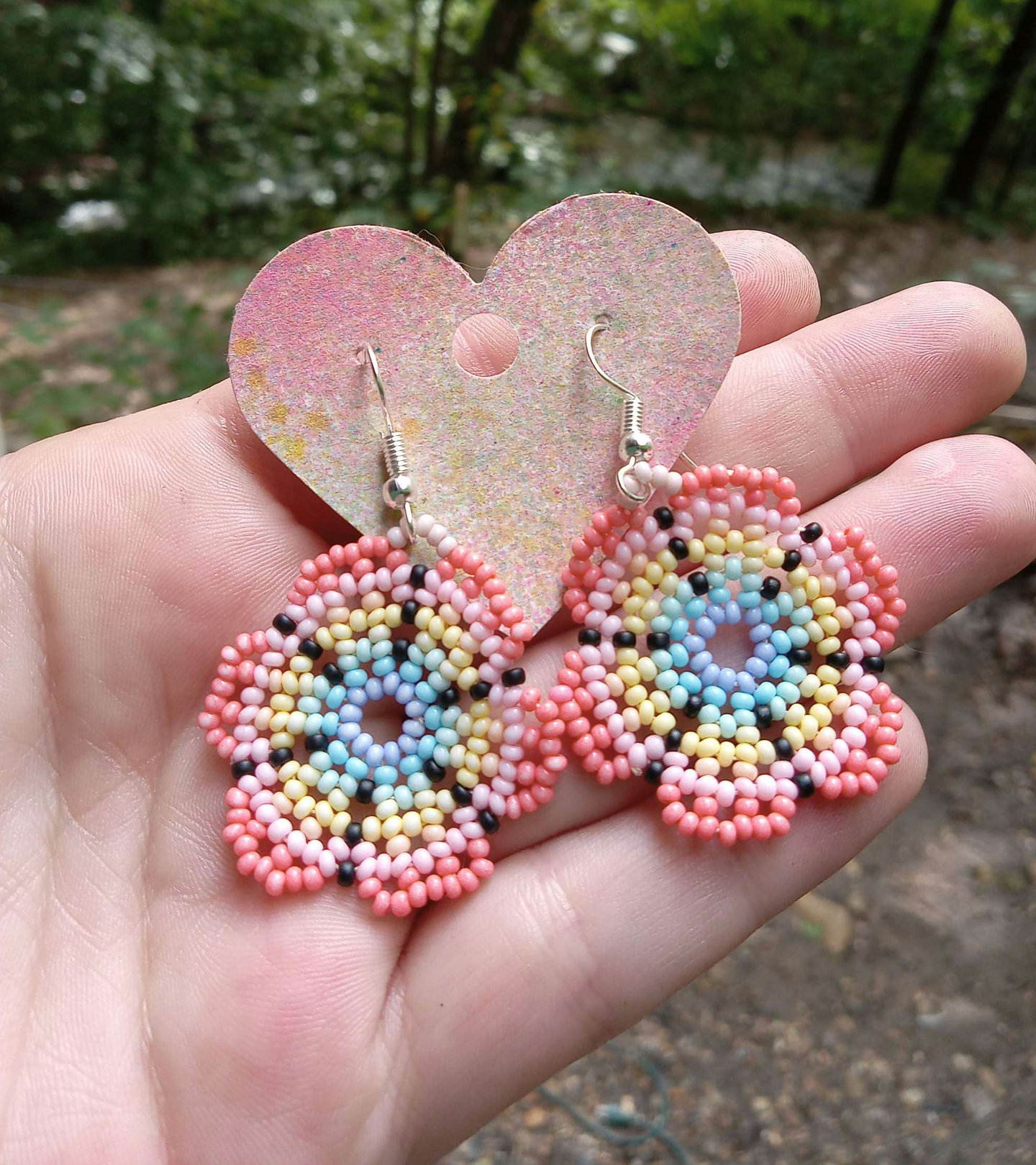 Bigger pastel rainbow beaded flower earrings