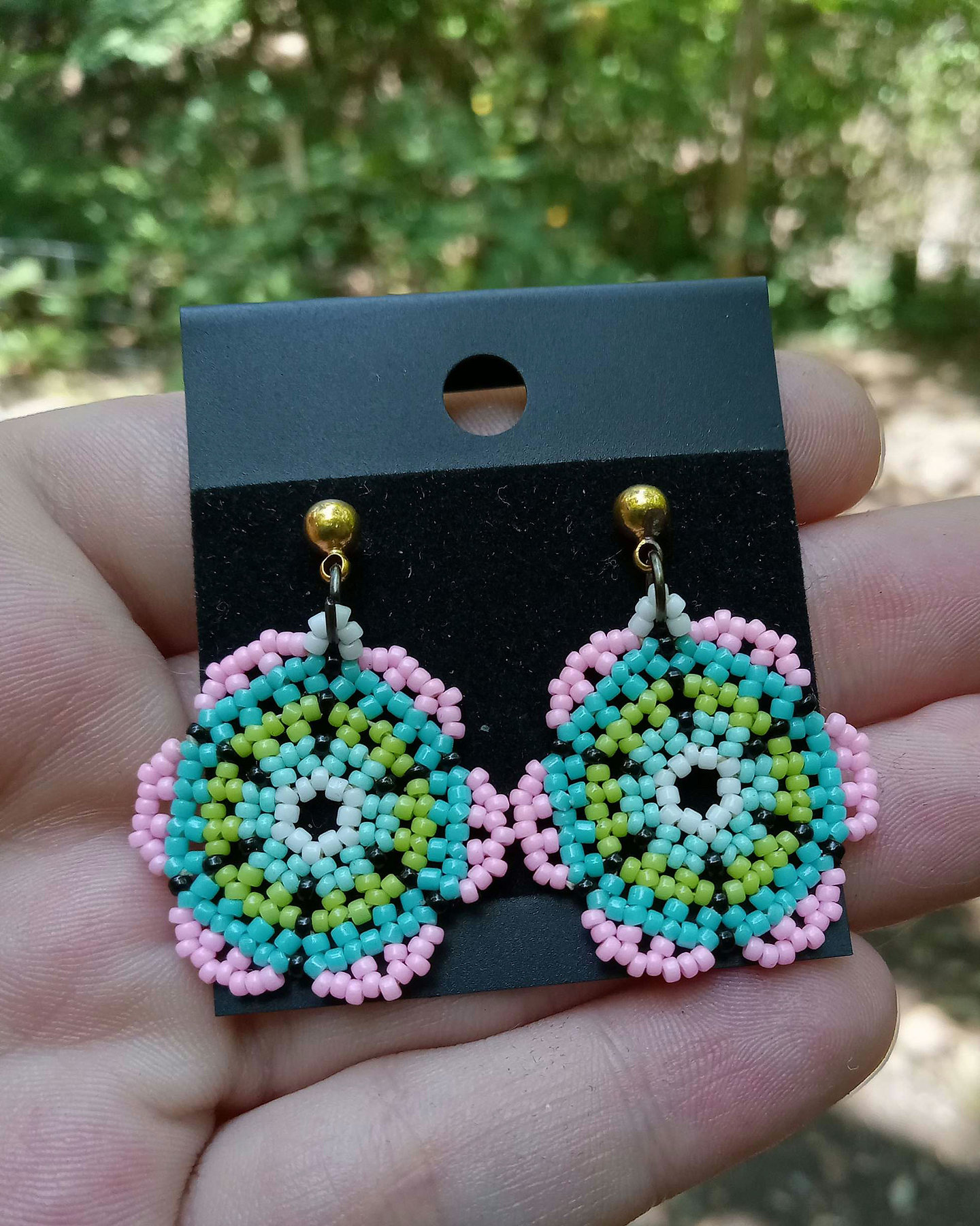 Pastel beaded flower prong dangle earrings