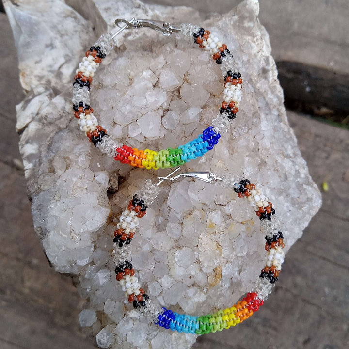 Rainbow gourd stitched hoop earrings