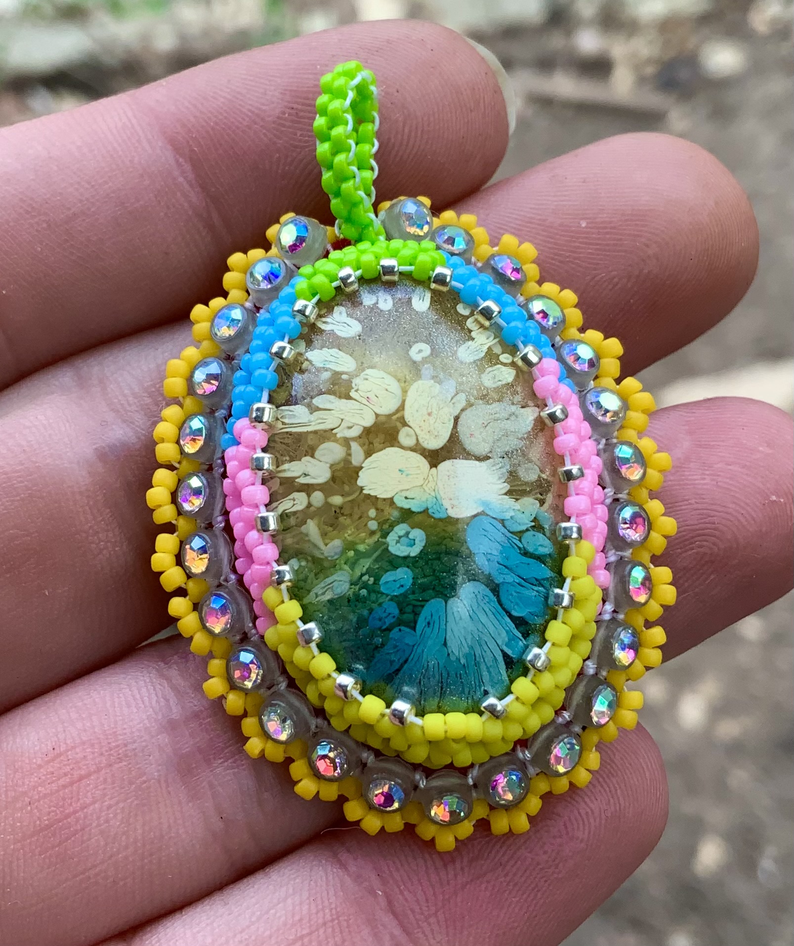 Pastel party glow in the dark beaded pendant