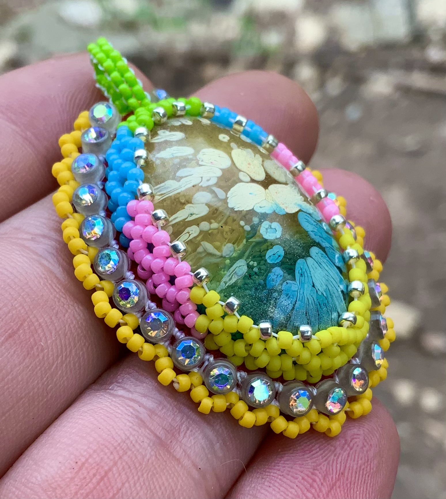 Pastel party glow in the dark beaded pendant