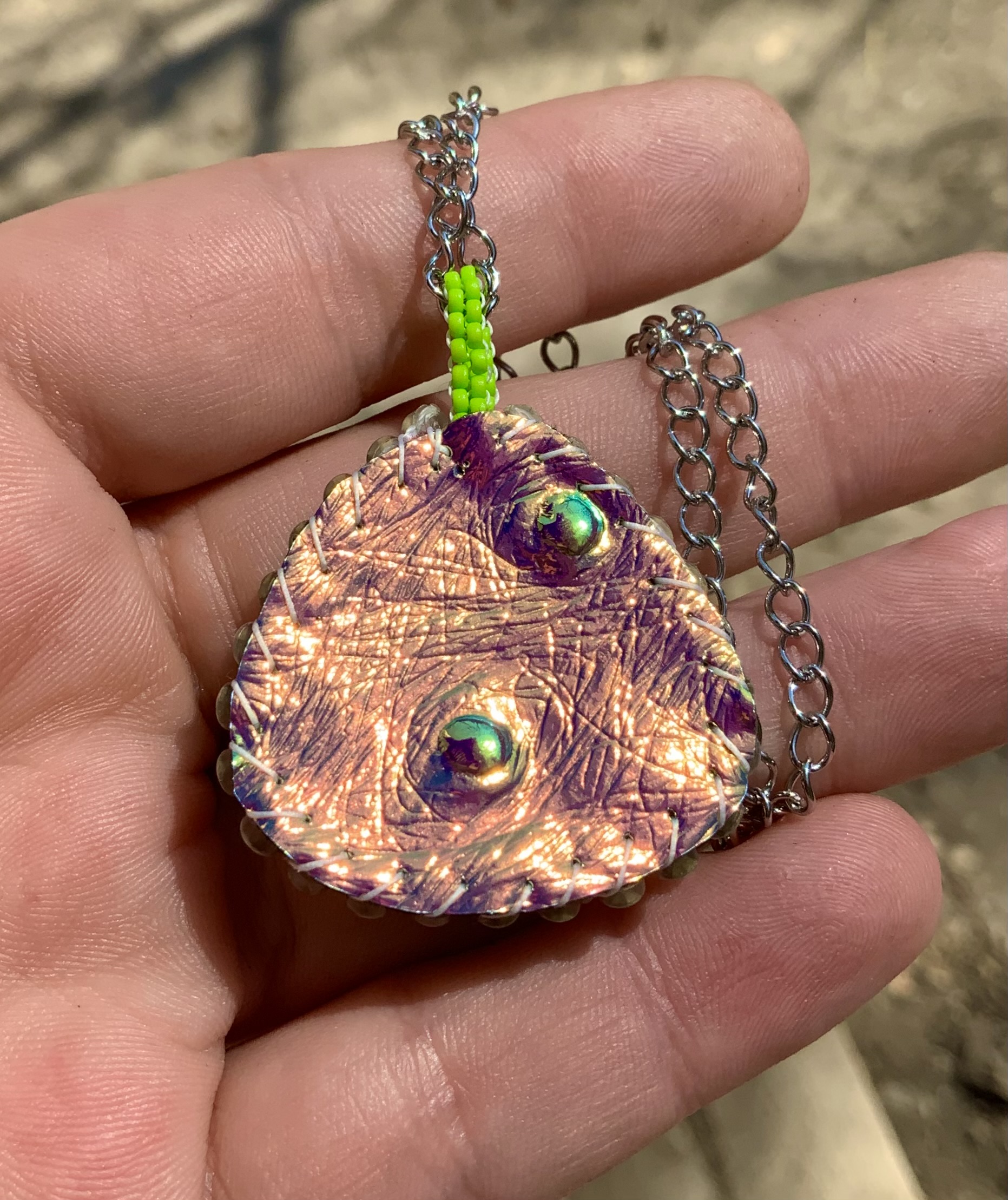 Technicolor oil spill beaded pendant