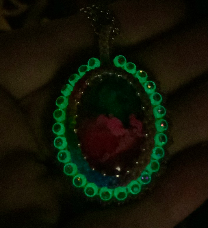 Purple rainbow glow in the dark beaded pendant