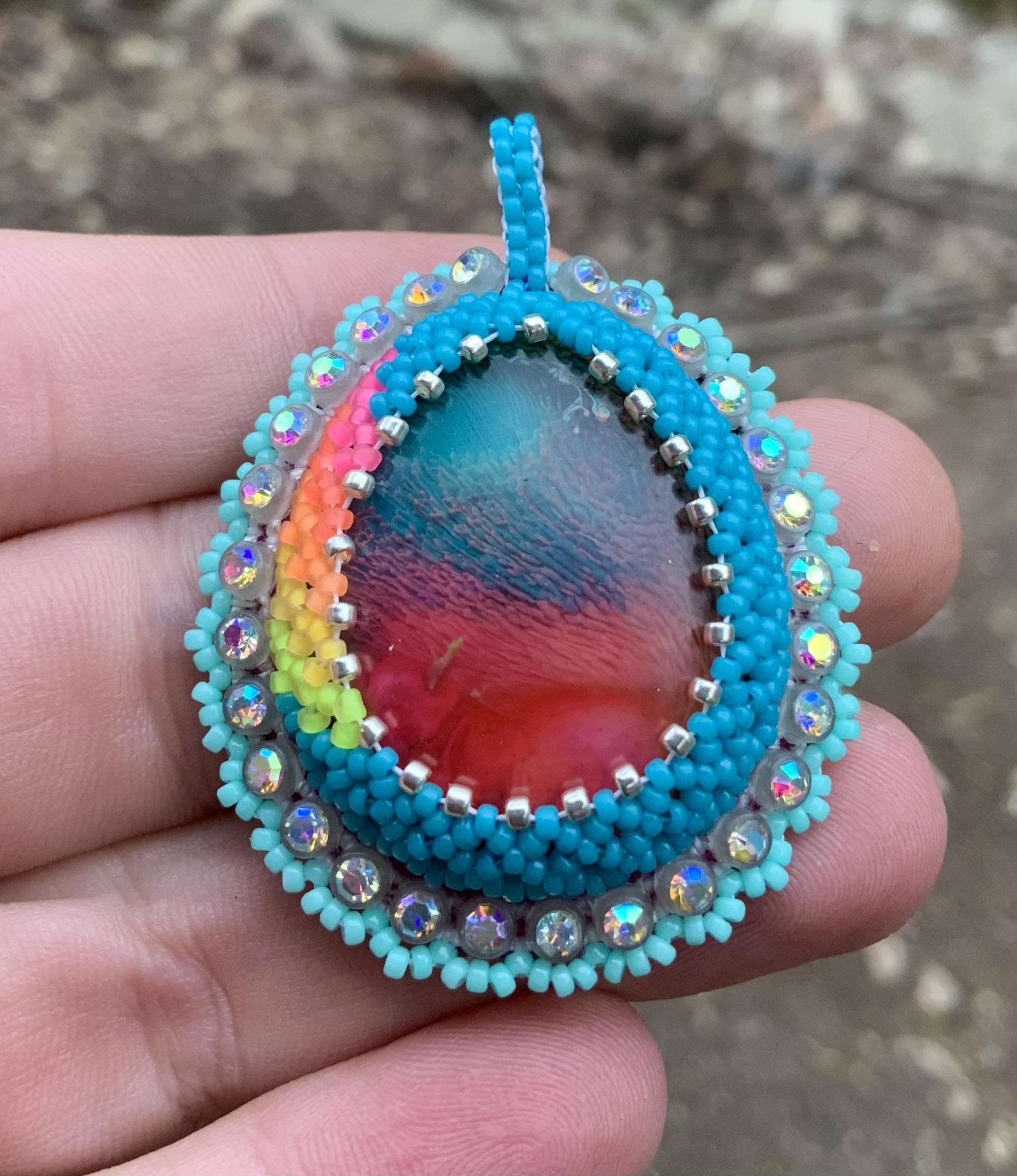 Tinkle teal beaded pendant