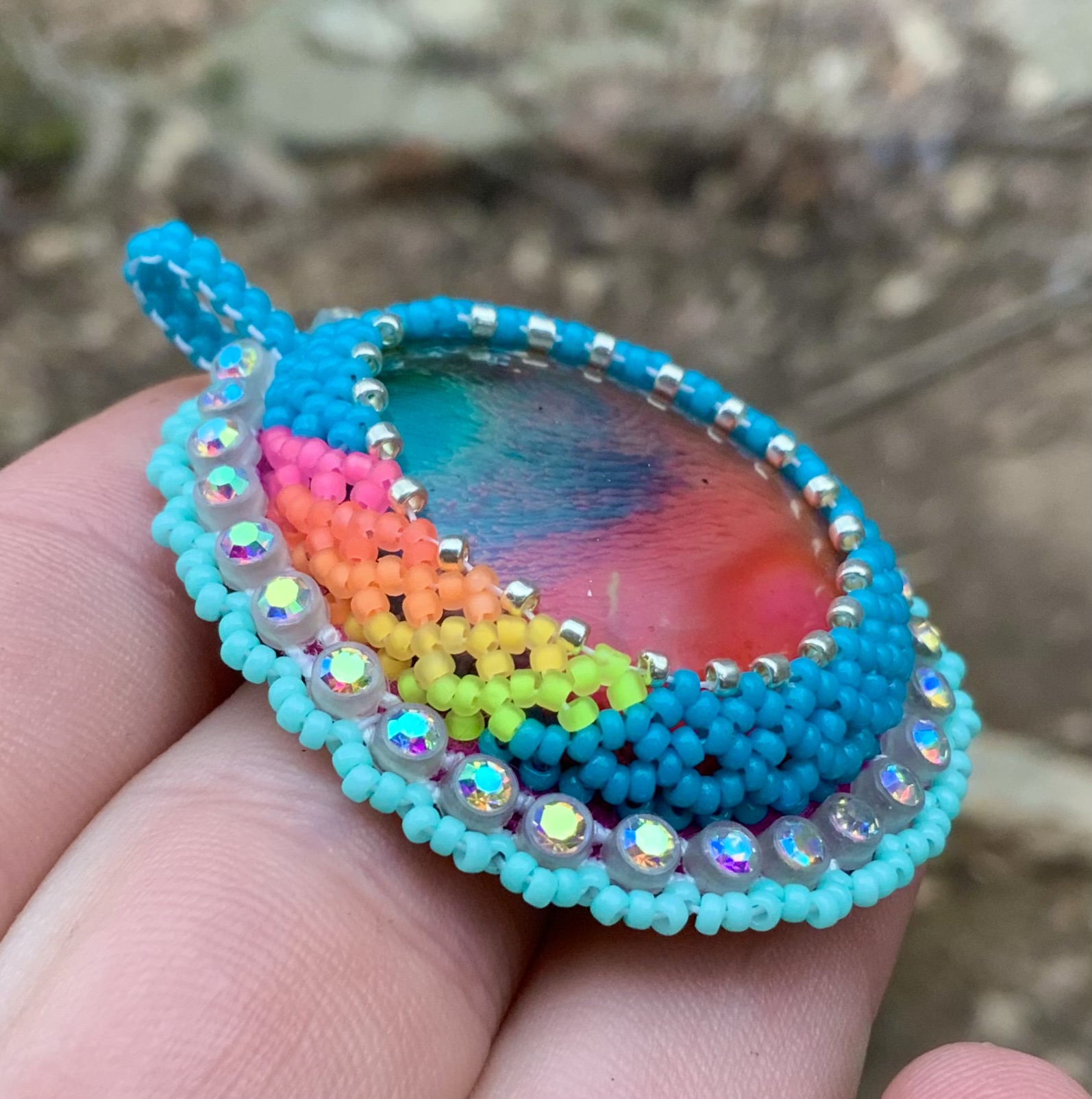 Tinkle teal beaded pendant