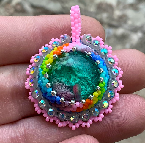 Pink rainbow beaded pendant