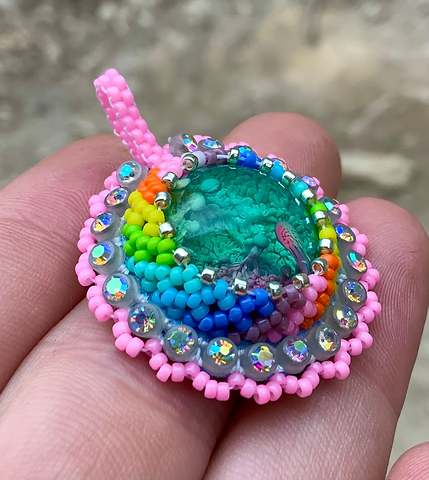 Pink rainbow beaded pendant