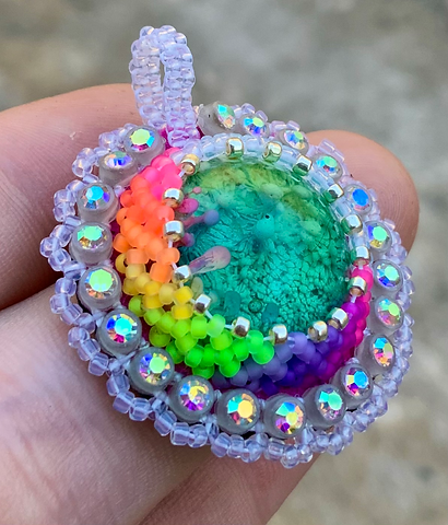 Icey rainbow beaded pendant