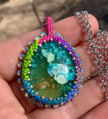 Cool colored beaded pendant