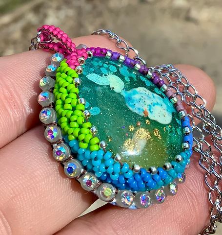 Cool colored beaded pendant