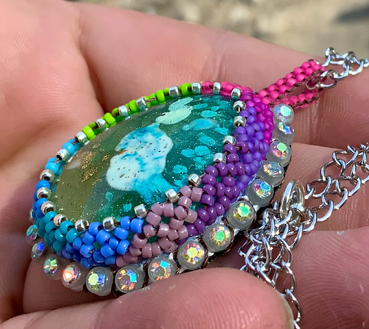 Cool colored beaded pendant