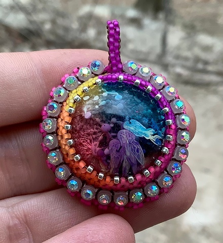 Rainbow algae blops beaded pendant