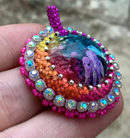 Rainbow algae blops beaded pendant