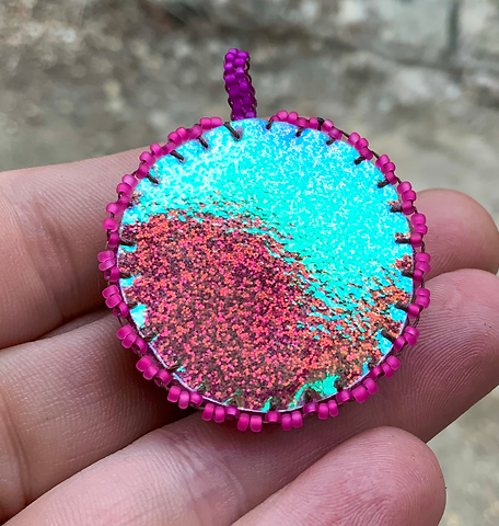 Rainbow algae blops beaded pendant