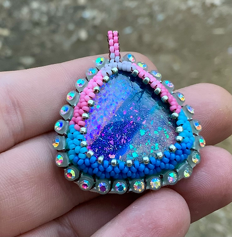 Pastel ocean cherry beaded pendant
