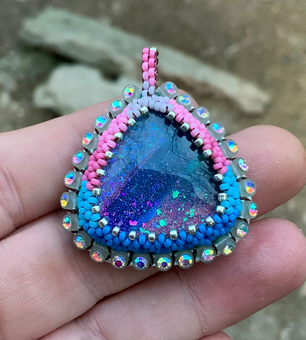Pastel ocean cherry beaded pendant