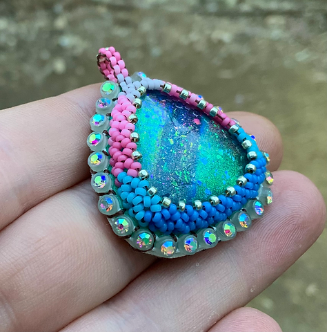 Pastel ocean cherry beaded pendant