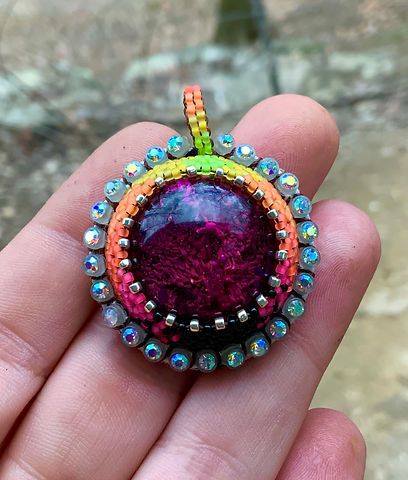  Neon sunset algae pond beaded pendant