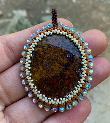 Moss agate beaded glow in the dark pendant
