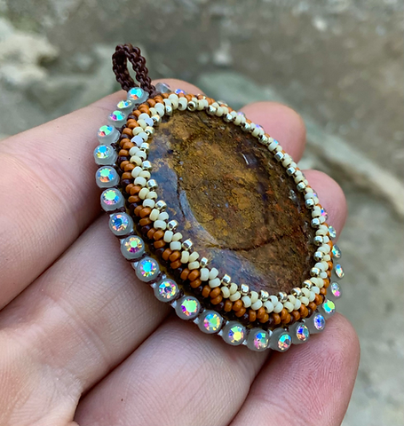 Moss agate beaded glow in the dark pendant
