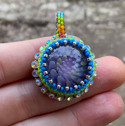 Beaded glass blown flower pendant